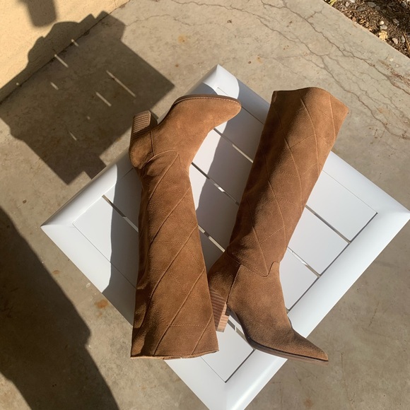 Lucky Brand tan suede heeled boots pointy toe size 5.5M - Picture 11 of 16